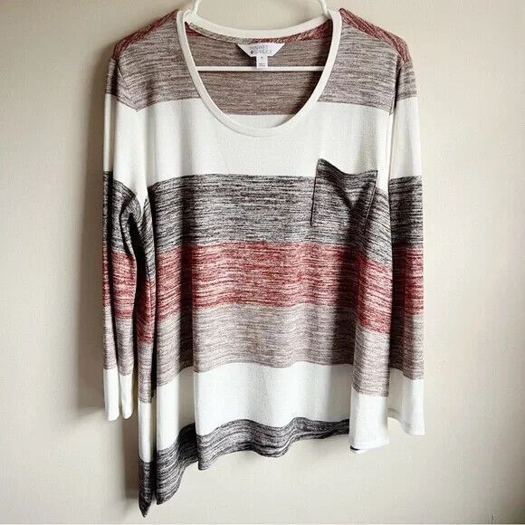Market & Spruce Stitch Fix Striped Asymmetric Hem Sweater Blouse - Picture 1 of 5